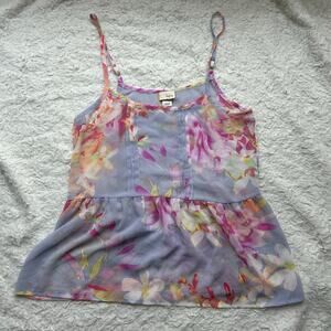Daytrip Purple Floral Semi Sheer Boho Fairy Tank Top Size Medium